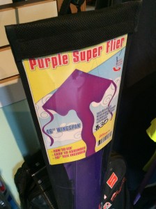 Purple super flier. Also available in orange and blue and an array of different patterns. 46" wingspan. $30