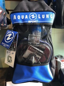 Aqua Lung Sport Explore Series: Smart snorkel, full face mask and fin set. Distortion free viewing window. Shatter resistant. Silicone mask. Submersible dry top keeps water out. Adjustable open heel, compact short blade fins. Dual composite blade designed to deliver power and speed while conserving energy. Comfy, and in a convenient carry bag. $150